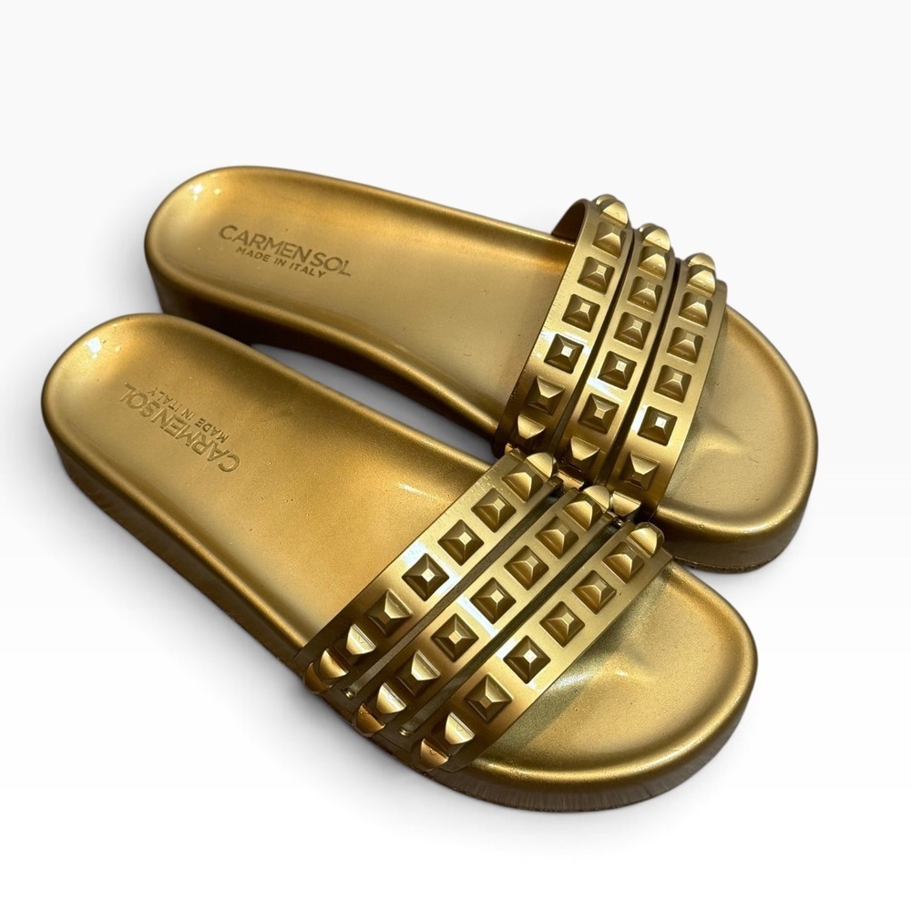 Carmen Sol Gold Studded Jelly Slide Sandals Made in Italy Women Size 9 Platform